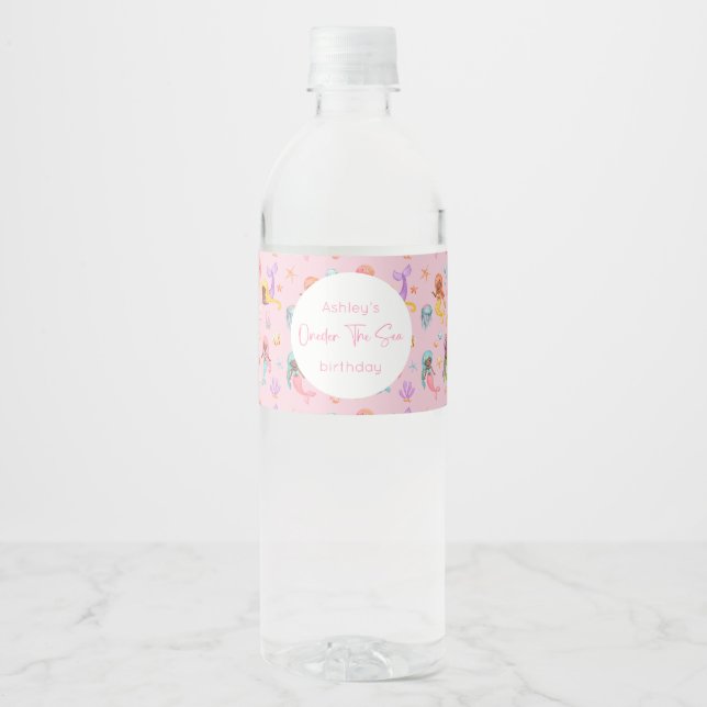 Mermaid Birthday Water Bottle Label (Front)