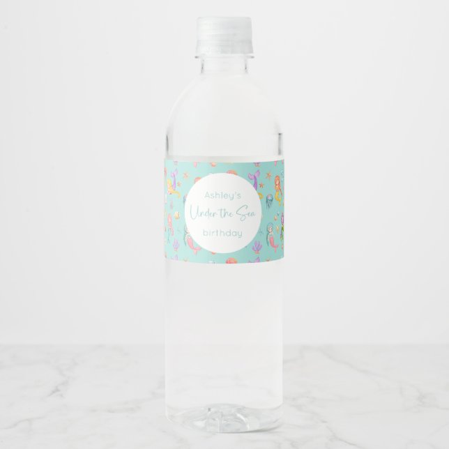 Mermaid Birthday Water Bottle Label (Front)