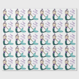 Mermaid Birthday wrapping paper, mermaid girl Paper