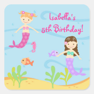Mermaid Birthtday Party Favour Stickers Labels Kid