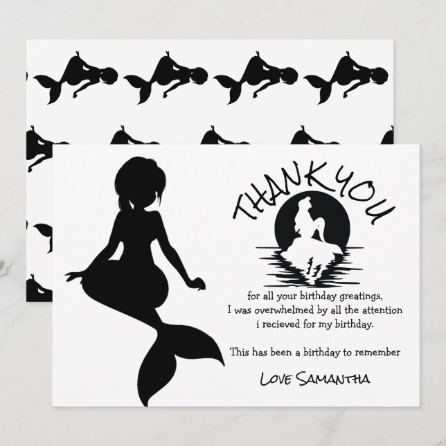 Mermaid Black Birthday Party Thank You  Invitation (Front/Back)