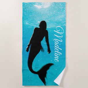 Mermaid Black Blue Ocean Summer Modern Beach Beach Towel