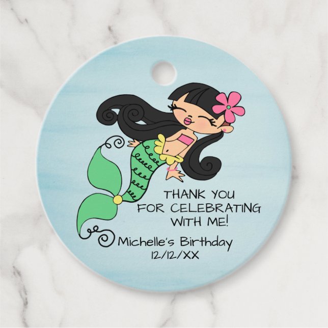 Mermaid Black Hair Favour Tag (Front)
