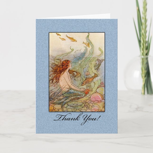 Mermaid - Blank Mermaid Retro Thank You Card (Front)