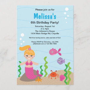Mermaid Blonde Birthday Invitation