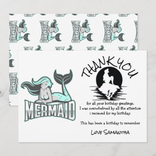 Mermaid Blue Birthday Party Thank You Invitation