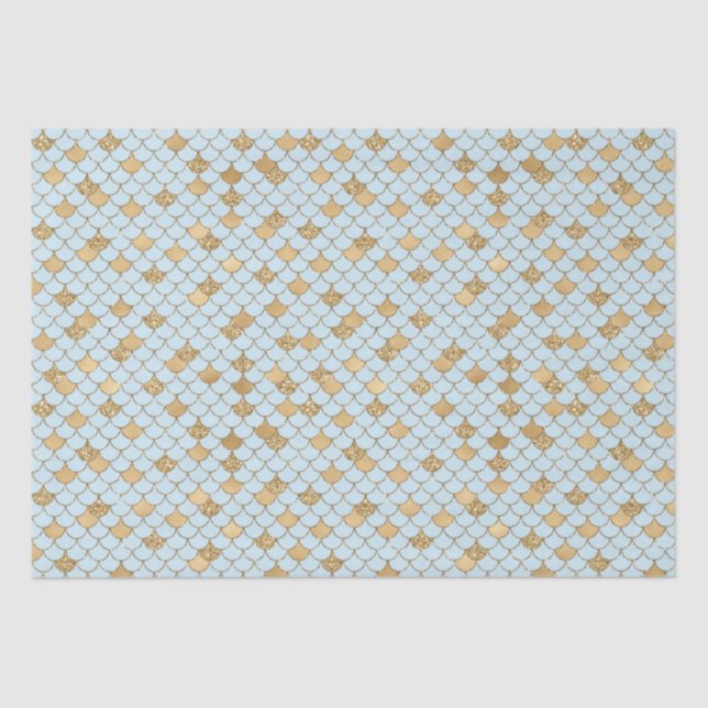 Mermaid Blue Gold Glitter Sparkle Tissue Paper (Front)