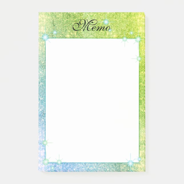 Mermaid Blue Green Glitter Sparkle Faux Sea Post-it Notes (Front)