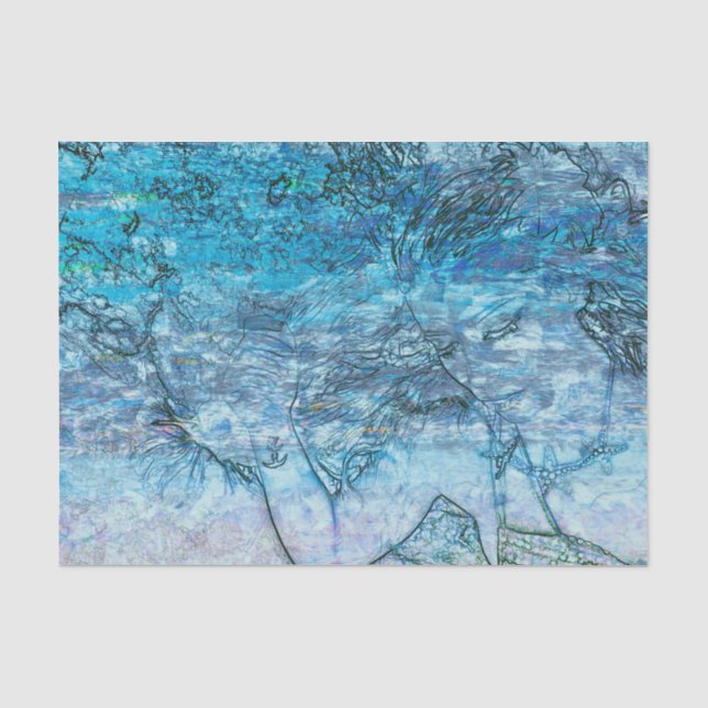 Mermaid Blue Nautical Ocean Waves Decoupage Tissue Paper (Front)