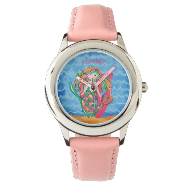 Mermaid Blue Ocean Girls Cute Under The Sea Custom Watch (Front)