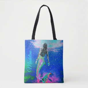 Mermaid Blue Ocean Pink Summer Modern Beach Tote Bag