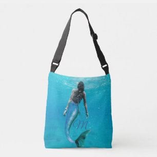Mermaid Blue Ocean Summer  Modern Monogram Crossbody Bag