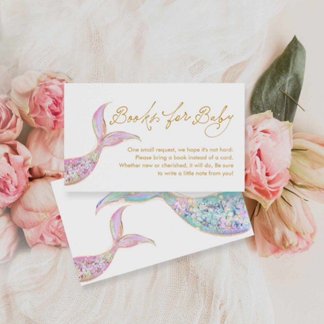 Mermaid Book Request Enclosure Card (Mermaid Beach Baby shower Books for Baby Card)