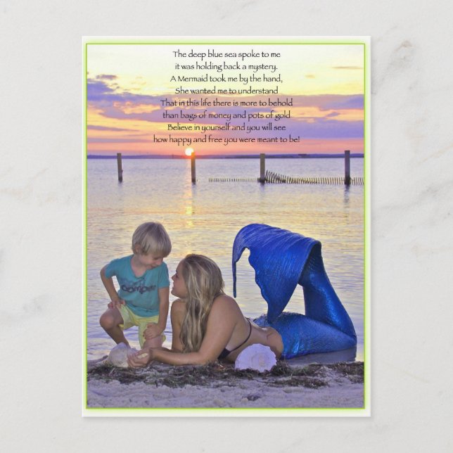 Mermaid & Boy at the Beach Postcard (Front)
