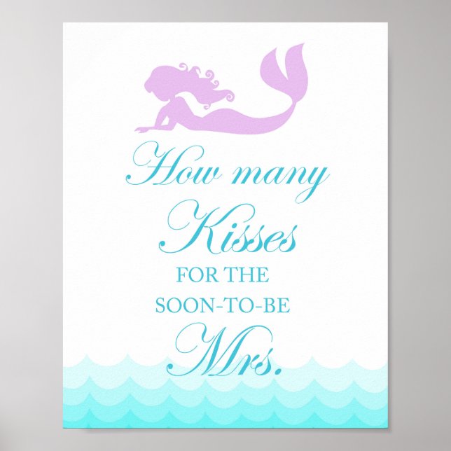 Mermaid Bridal Shower How Many Kisses Game Sign (Front)