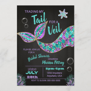 Mermaid  Bridal Shower invitation, glitter chalk Invitation