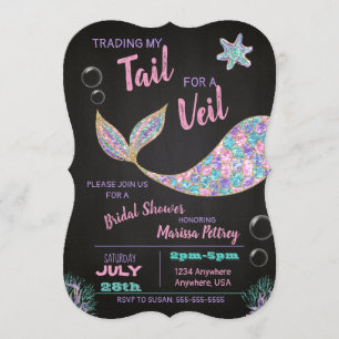 Mermaid  Bridal Shower invitation, glitter Invitation