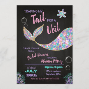 Mermaid  Bridal Shower invitation, glitter Invitation