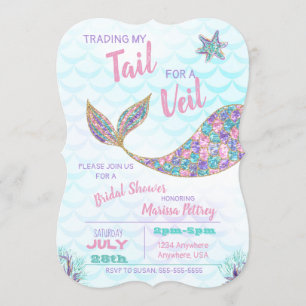 Mermaid  Bridal Shower invitation, glitter pastel Invitation