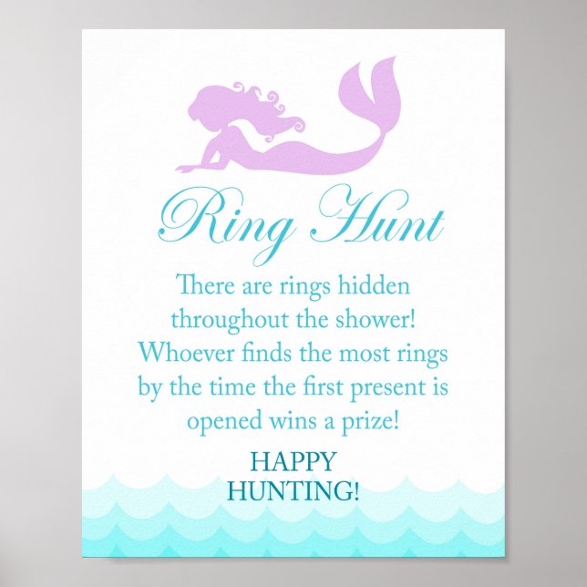 Mermaid Bridal Shower Ring Hunt Game Sign (Front)