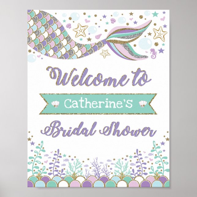 Mermaid Bridal Shower Welcome Sign Sea Beach Ocean (Front)