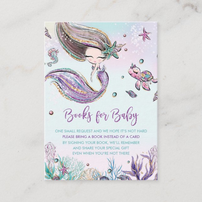 Mermaid Bring a Book Card Books for Baby Shower (Front)