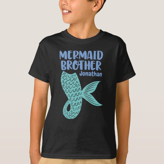 Mermaid Brother Wave Tail Playful Text Design T-Shirt (Front)