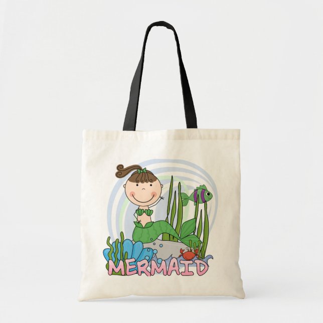 Mermaid - Brunette Girl Pony Tail Tshirts and Gift Tote Bag (Front)