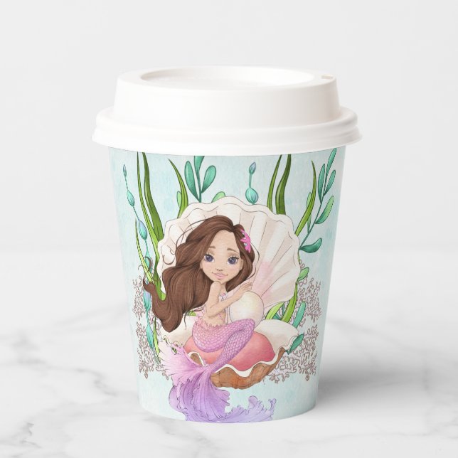 Mermaid (Brunette) in Oyster Shell Paper Cups (Front)