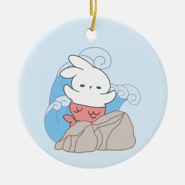 Mermaid Bunny Adventures A Splash of Summer Fun Ceramic Tree Decoration (Front)