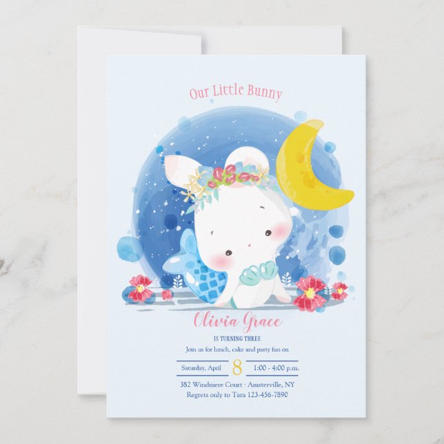 Mermaid Bunny Birthday Party Invitation (Front)