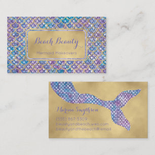 Mermaid Business Cards Blue Periwinkle Sequin glam