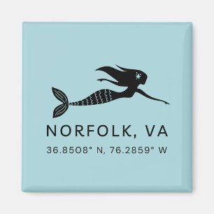 Mermaid Button Magnet - Coordinates of Norfolk VA