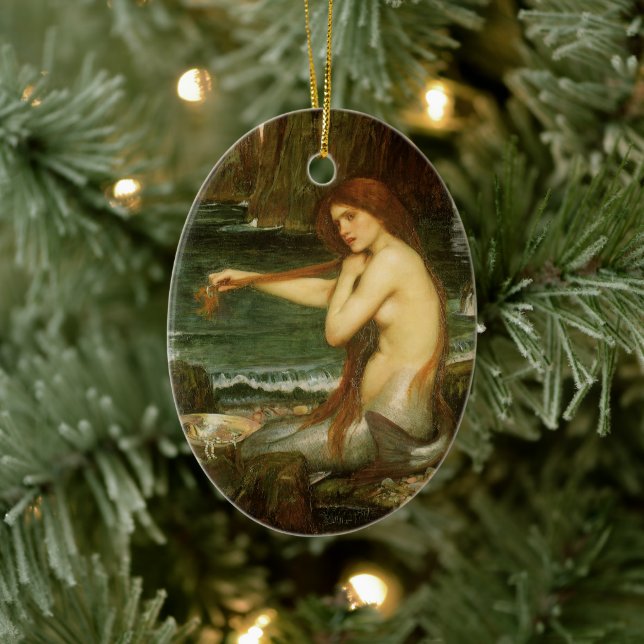 Mermaid by John William Waterhouse Ceramic Tree Decoration (Tree)