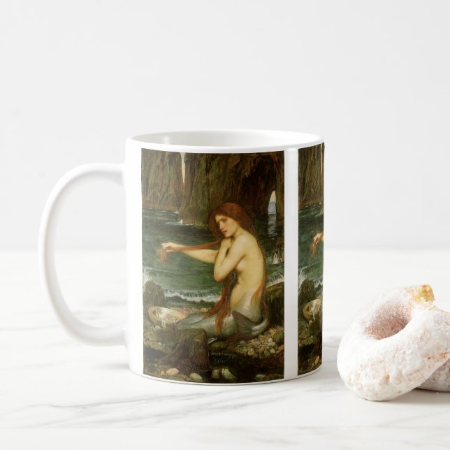 Mermaid by John William Waterhouse Coffee Mug (With Donut)