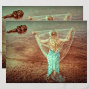 Mermaid By The Sea Vintage Teal Brown