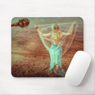Mermaid By The Sea Vintage Teal Brown Beautiful Mouse Mat