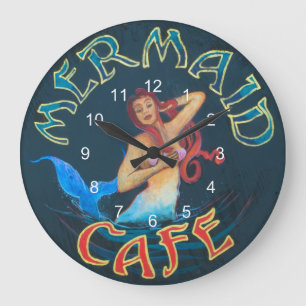 Mermaid Cafe Sign Large Clock