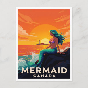 Mermaid Canada Fantasy Sunset Vintage Style Postcard