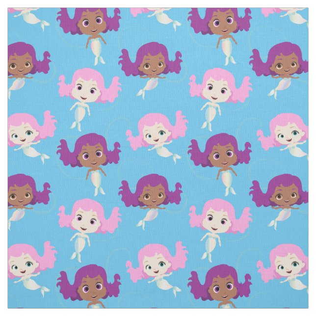 Mermaid Cartoon Pattern on Blue Fabric (Swatch)