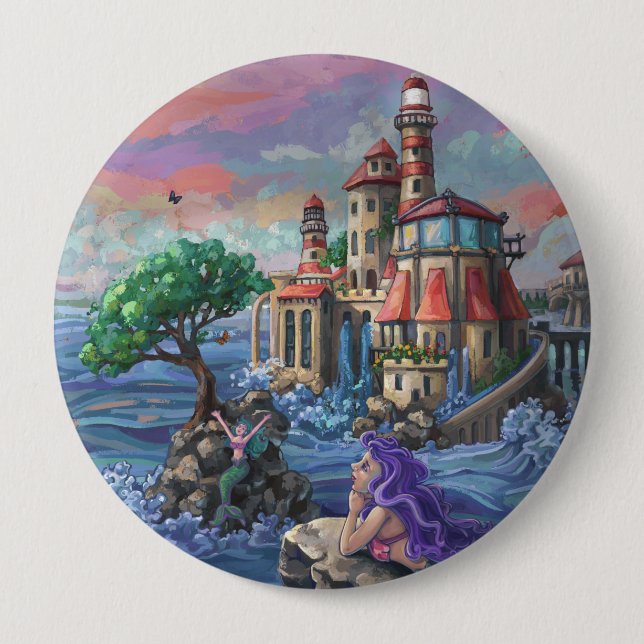 Mermaid Castle 10 Cm Round Badge (Front)