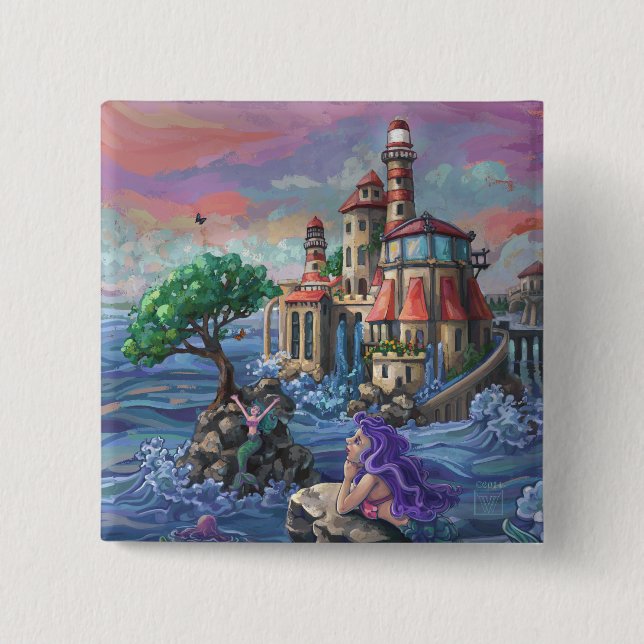 Mermaid Castle 15 Cm Square Badge (Front)