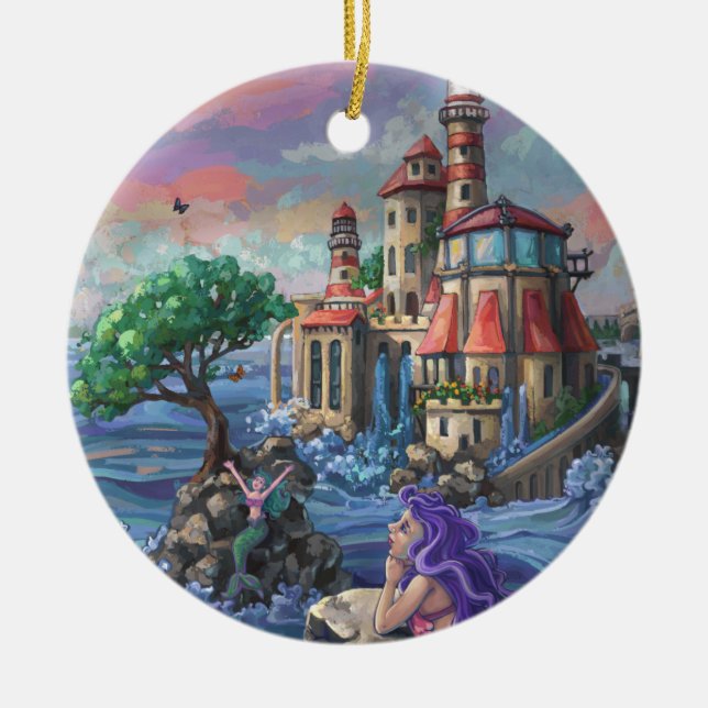 Mermaid Castle Ceramic Tree Decoration (Front)