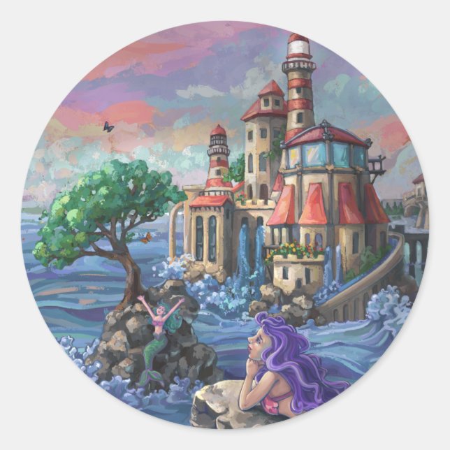 Mermaid Castle Classic Round Sticker (Front)