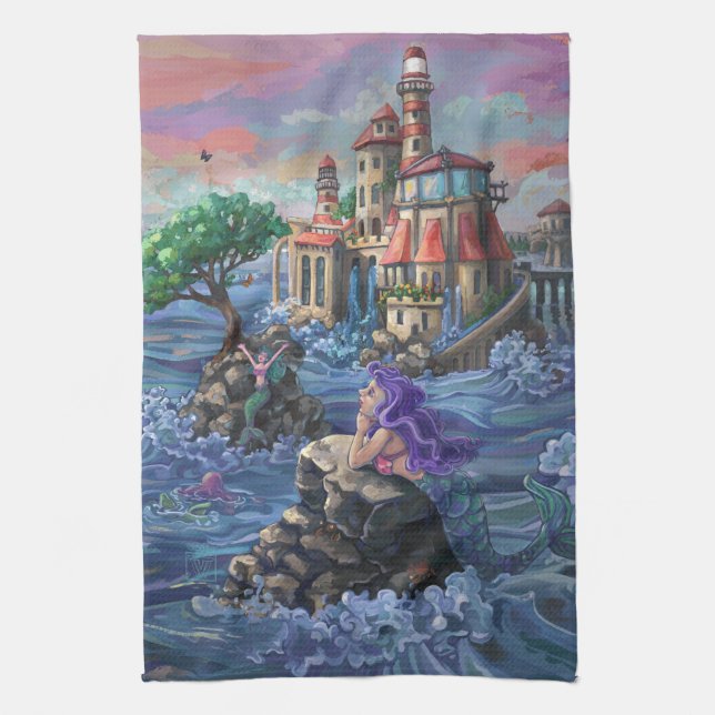 Mermaid Castle Tea Towel (Vertical)