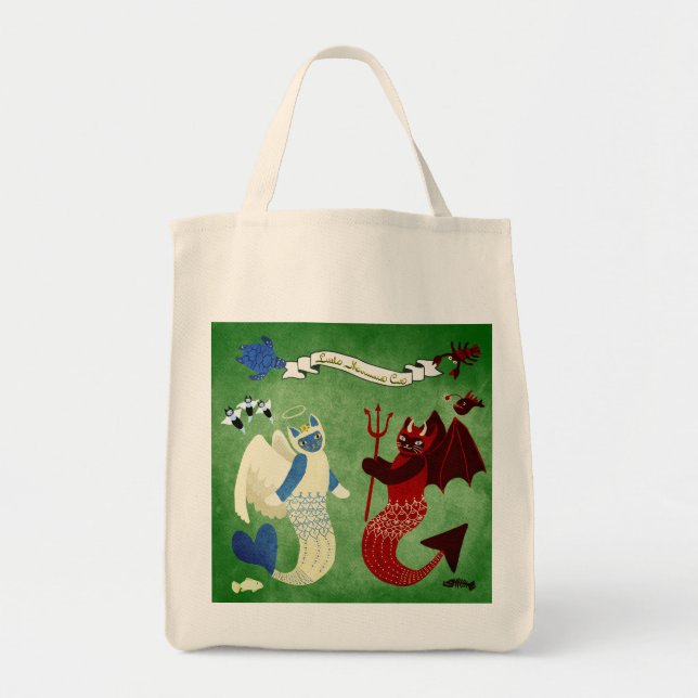 Mermaid cat Angle and Devil Tote Bag (Front)