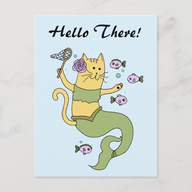 Mermaid Cat Cartoon Customisable Postcard (Front)