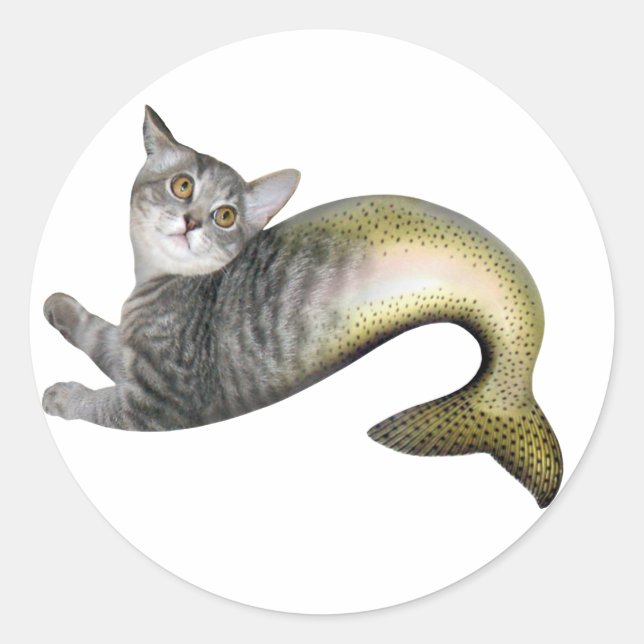 Mermaid Cat Classic Round Sticker (Front)