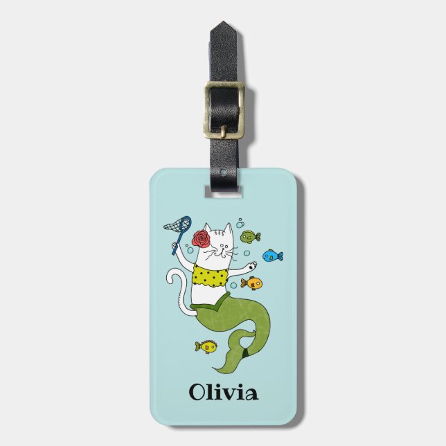 Mermaid Cat Customised Luggage Tag (Front Vertical)