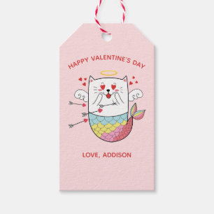 Mermaid Cat Cute Personalised Valentine Gift Tags